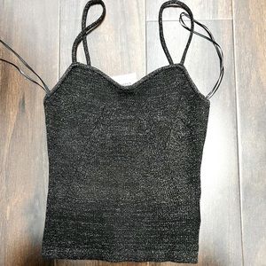 H&M black with gold tinsel sparkly cropped knitted sleeveless tank top. NWT!